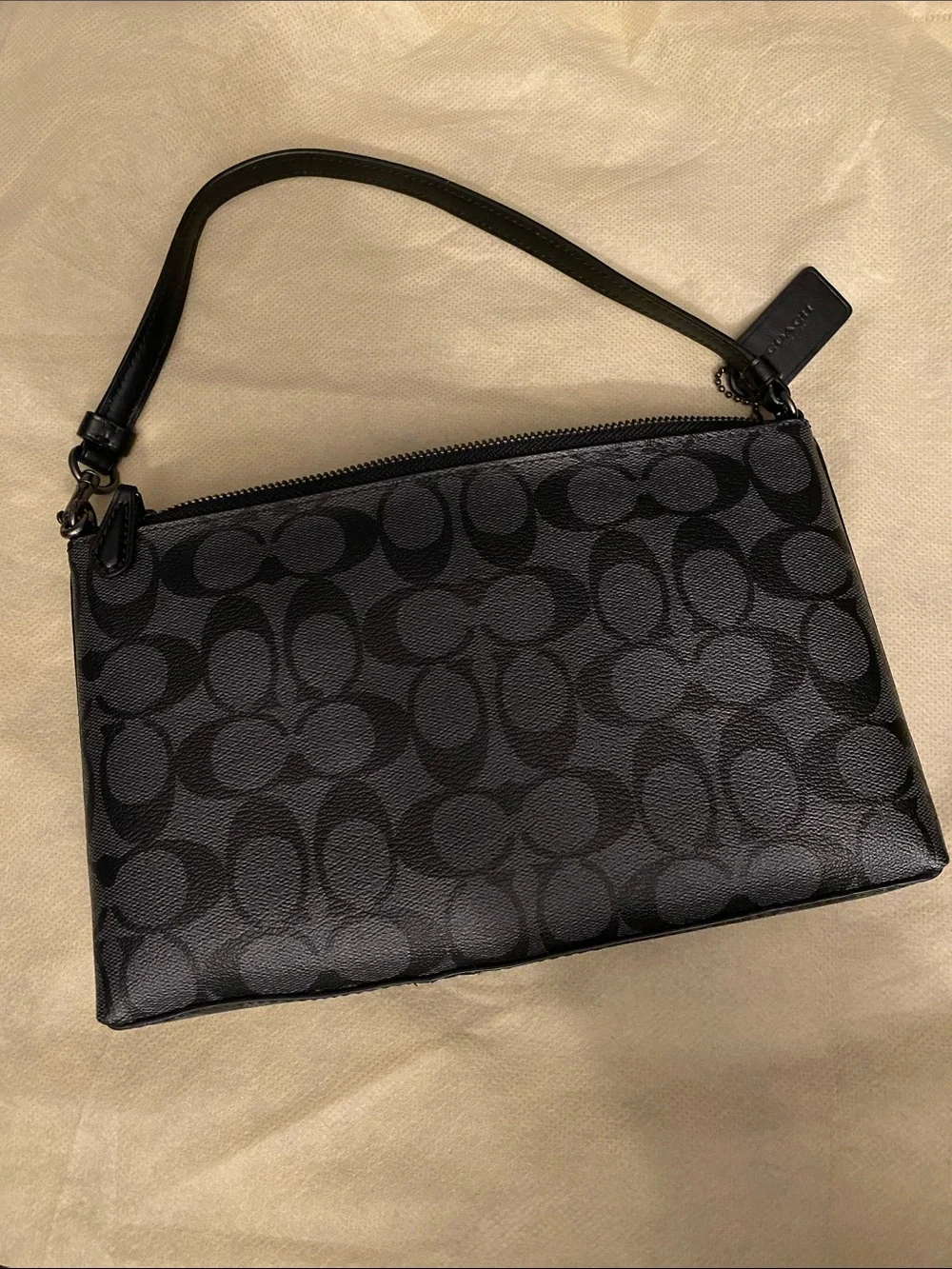Coach Black Signature Wristlet with Purple Graffiti Logo and Red Cherry Accent